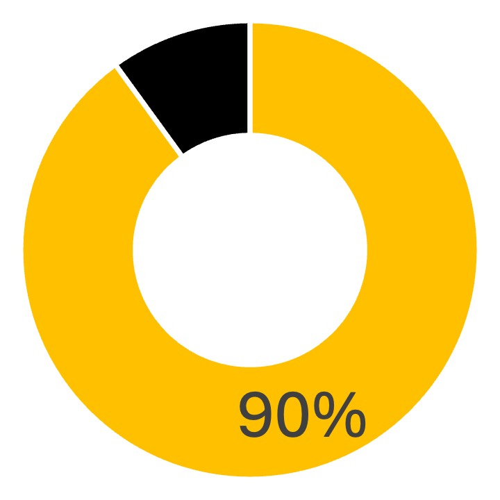 Circular graph depicting 90%